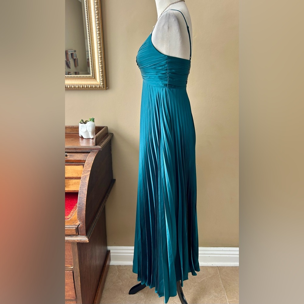 Abercrombie & Fitch Satin Pleated Maxi Dress Teal Green Size S Tall - Picture 8 of 14